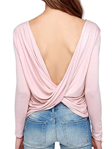 LIREROJE Women's Drape Open Back Loose Tops Blouse Shirt P XS at