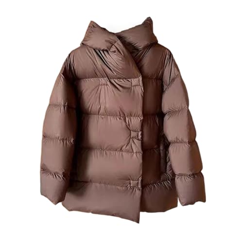 Abrigo de plumas con capucha de longitud media para mujer, ajuste holgado, coreano, casual, simple, ropa de abrigo de invierno, Curry, S