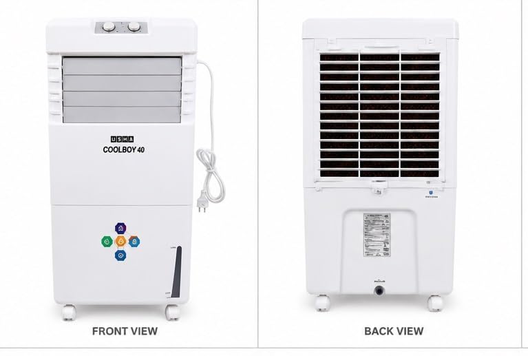 Image of Usha Coolboy 40 Air Cooler | 40L Tank Capacity | 3-Side Honeycomb Pads | Ice Chamber | Powerful 18 cm Blower | Auto Swing | Inverter Compatible | White (40 Liter)