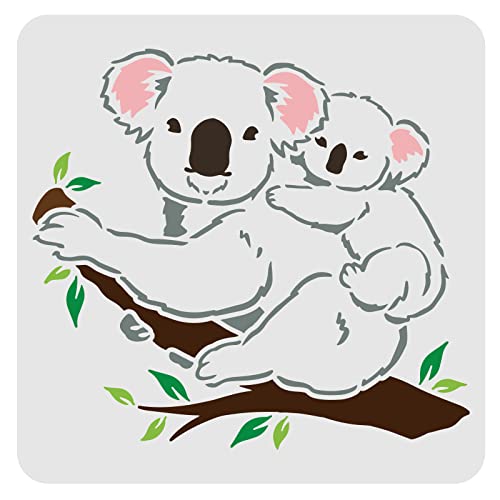 FINGERINSPIRE Koala Bear Stencil 30x30cm Reusable Koalas on Tree Stencils Koala Bear Airbrush Stencil Animal Stencils for Painting on Wood Floor