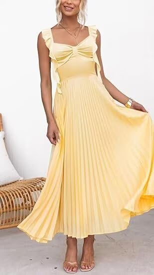 Satin Bridesmaid Dresses Spaghetti Straps Wedding Guest Dresses Flowy Pleated Ruffles Formal Dresses for Women AS0013