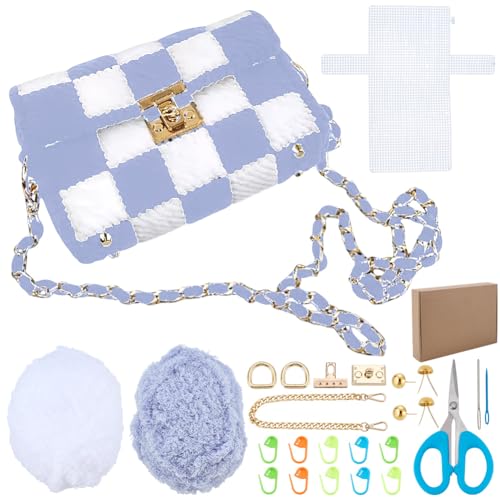 FREEBLOSS Kit de bolsa de malha de plástico, faça você mesmo, bolsa de crochê ponto cruz, folhas de lona de malha em branco para projetos de artesanato com fabricação de bolsa de fio acrílico