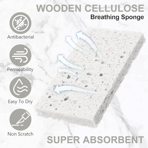 Image of Zhengmy 100 Pieces Sponges Bulk Sponges Kitchen Compressed Sponge Natural Dish Sponge Compressed Wood Pulp Cleaning Without Scratching for Kitchen Bathroom, 3.9 x 2.4 x 0.12 Inch (White)