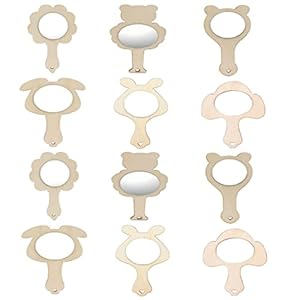 12 Stukken Houten Spiegels, Handspiegel voor Handwerk, Kleine Handspiegel, voor Doe-Het-Zelf Schilderen…