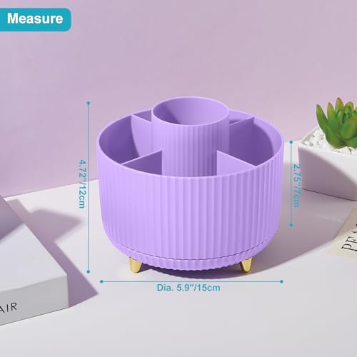 Image of 360 Rotating Plastic Desk Pen Organizer with 5 Slots, Dual-Purpose Art Supply Pencil Cup for Office, School, Home Light Purple