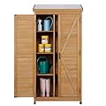68''x33''x20'' Outdoor Wooden Storage Shed with Metal Top Tall Vertical Tool Cabinet for Backyard Garden Patio Lawn ?Gold?