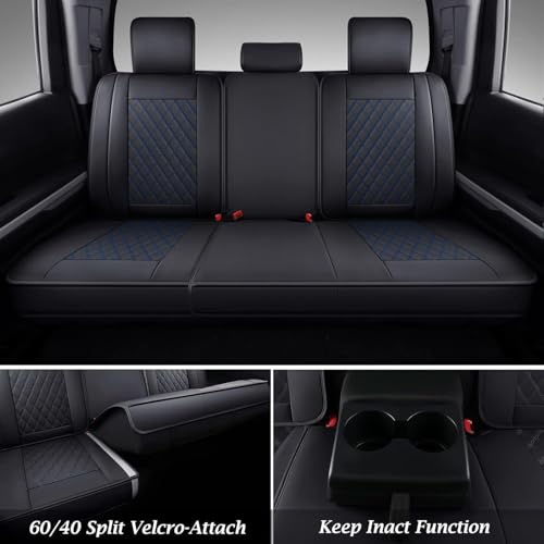 Image of Coverado Tundra Seat Covers, Back Leather Car Seat Covers for Trucks, Automotive Seat Covers Protector Custom Fit 2007-2021 Toyota Tundra(Rear Seat Cover /Blue)