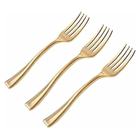 Tenedor de plástico de 9,8 cm, cuchara de postre de oro rosa metalizada, mini Spork de postre dorado (24 piezas) Cover