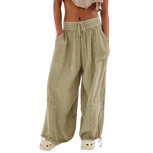 Womens Baggy Utility Pants 2024 Summer High Waisted Wide Leg Cargo Pants with Pocket Wide Leg Palazzo Trousers