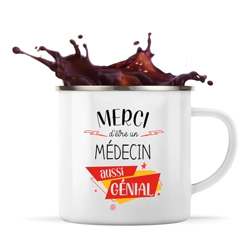 Planetee Tasse Médecin Génial 360 ml | Mug Émaillé Métallique | Idée Cadeau Collègue Travail Retraite