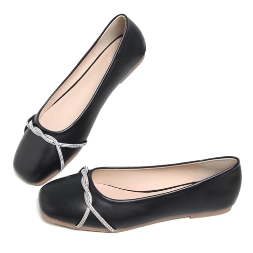 Image of TN TANGNEST Womens Casual Flats Chain Ballet Flats | Fashion Pointed Toe Rhinestone Flats, Comfort Slip On Dress Shoes for Business Work Office Wedding Party