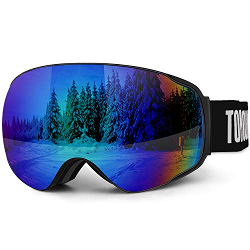 TOMOUNT Lunettes de Ski 100% Anti-UV Anti-buée avec lentille PC Double Couche Anti-Vent pour Homme et Femme 12% pour Sports d'hiver