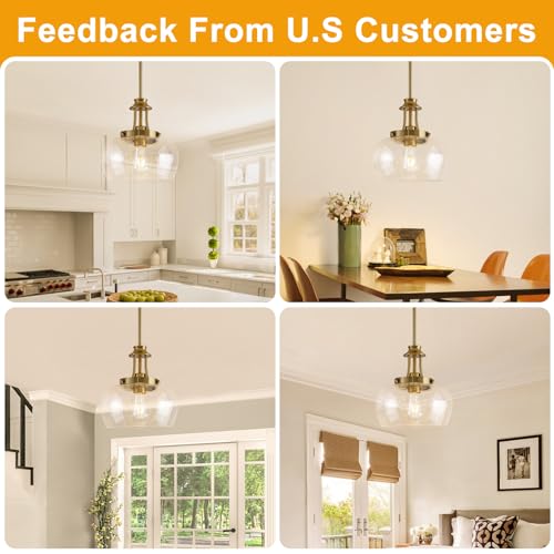 Image of Modern Pendant Lights Kitchen Island, Brushed Gold Pendant Light Fixtures with 10 inch Clear Air Bubble Glass Shade, Industrial Hanging Pendant Lights Fixture for Kitchen Island Dining Room Entryway