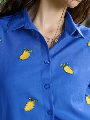 Lin de coton de qualité supérieure avec broderie fine bleu - 4
