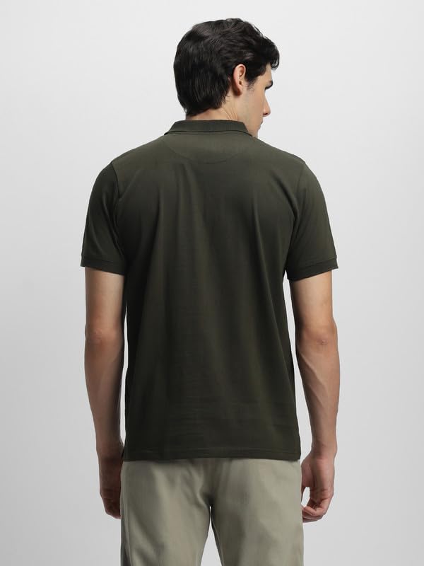 Image of Dennis Lingo Men's Olive Cotton Polo Neck Tshirt, Regular Fit Half Sleeve