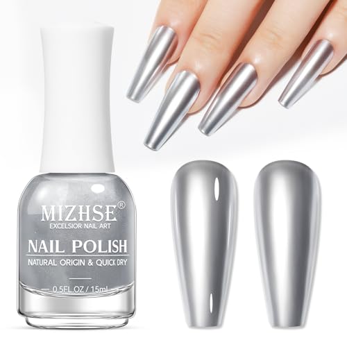 MIZHSE Vernis à ongles métallisé effet miroir, vernis à ongles effet miroir, vernis à ongles chromé à séchage rapide, sans lampe UV, facile à appliquer et à...
