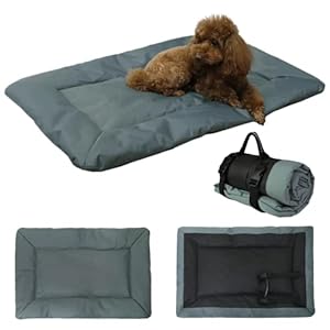 Lit pour Chien Imperméable Pliable Panier Chien Moyenne Taille Imperméable Coussin Chien de Tissu Oxford Tapis Lavable pour Chien Canapés Extérieur, 90×60 cm, Gris