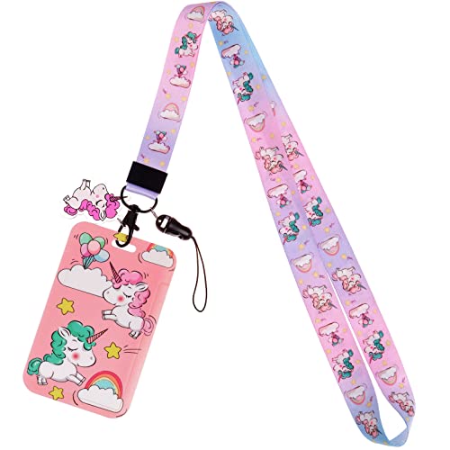 Lanyard with Cute ID Card Holder Case ID Badge Display Window Detachable Silky Neck Lanyard Strap with Clip Clasp and Keyring, Keys Lanyard for Women Kids Girls Boy