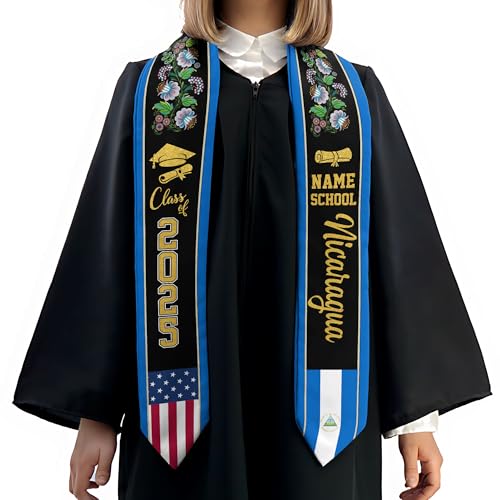 MonkeyVan Personalized Nicaragua Graduation Stole,Custom Nicaraguan Flag Graduation Sash,Nicaragua Stole Class of 2025 Sash S4