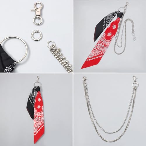 Hiphop Kerchief Pants Chain Flower Bandanas Wallet Chain Ribbon Bikers Headscarf Metal Keychain Bag Pants Jewelry4