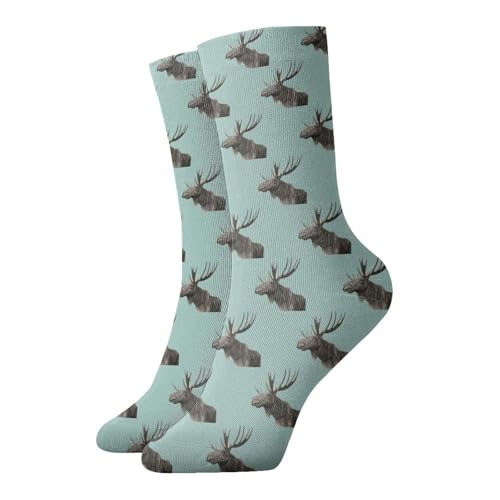 Zcmkjlg Calcetines gruesos y cómodos de alce, calcetines casuales con estampado completo para hombres y mujeres, uso diario en casa