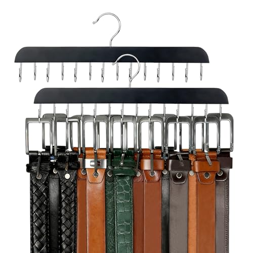 LUMITERRA Lot de 2 Cintre de Ceinture pour Placard Max 42 Ceintures, Organisateur de Ceinture, Accessoires de Placard avec 14 Crochets, Organisateur Tournant...