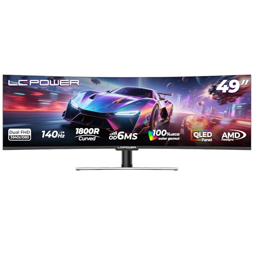 LC-POWER LC-M49-DFHD-144-C-Q 49 Zoll Curved Gaming Monitor (3840 x 1080 Pixel, Dual WFHD 32:9 Format,144Hz, 1800R, HDR400), Schwarz