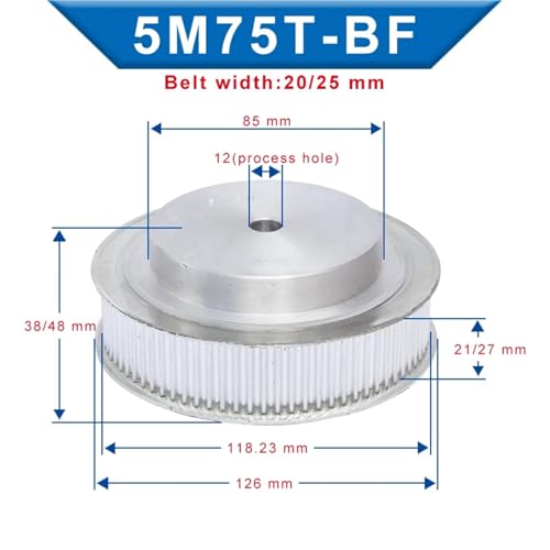 Poulie de distribution 5M en aluminium robuste à alésage 12 mm