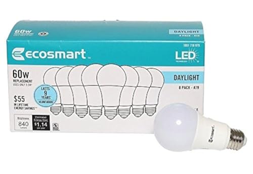 8-Pack A19 - 60 Watt Equivalent Daylight (5000K) LED Light Bulb