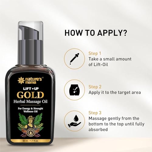Image of Nature Mania Lift-Up Gold Oil for Men | Ayurvedic Body Massage Oil with Ashwagandha, Satawar, Loung & Musli | 50ml