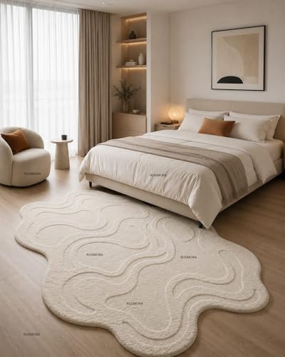 Image of Hand Tufted Wool Rug 6x8 Ft - Modern Irregular Shape Aesthetic Carpet, 1 Inch Thick Pile, Anti-Skid Backing, Soft Handmade Woolen Area Rug for Living Room, Bedroom, Hall Decor