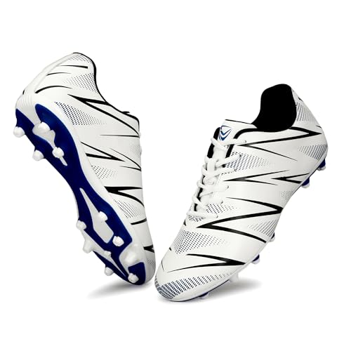 Image of PRO KVH Men's Football Stud Shoes - White-Red | Lightweight Soccer Cleats for Men | Synthetic Upper, TPU Sole | Durable Grip Sports Shoes for Football