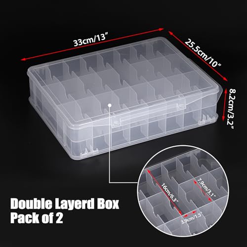 Image of BTSKY 2 Pack Double-Sided Sewing Threads Organizer, 46-Grid Thread Holder, Clear Plastic Sewing Box Functional Thread Spool Organizer for Embroidery, Craft, Needle and More