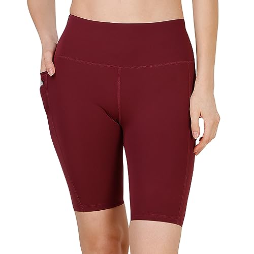Image of SOIE Women Polyester Blend Sports Shorts High Waist Knee Length with Side Pocket Quick Dry Squat Proof Athleisure Shorts for Workout