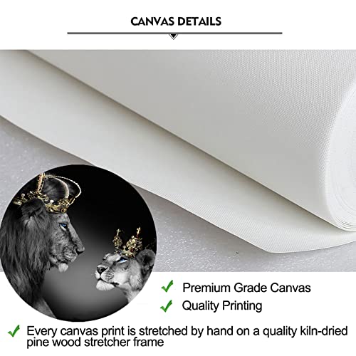 Large 4 Panel Wall Decor The Lion King And Queen With Crown Wall Art African Wild Animals Canvas Prints Pictures Black And White Modern Giclee Framed Artwork For Bedroom Bathroom Master Room Ready To Hang 48X33Inch #TOP5