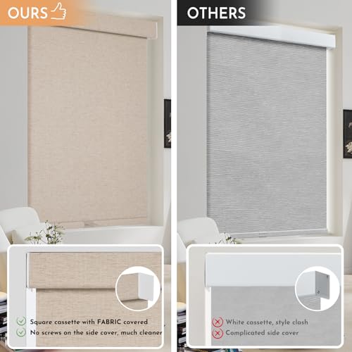 Image of Persilux Blackout Roller Shades for Indoor Window Blinds,Cordless,Linen Fabric,Thermal Insulated Fabric UV Protection Shades for Home,Office,Bedroom,Door,Blackout-Beige,Custom Size