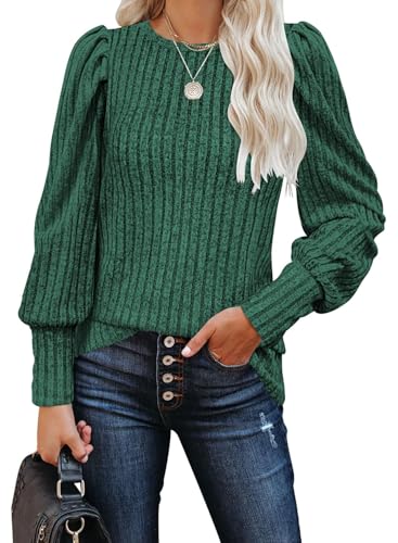 Image of MIHOLL Women's Puff Long Sleeve Shirts Casual Knit Blouses Crew Neck Elegant Tunic Tops