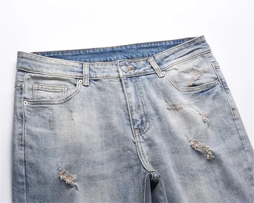 Men's Distressed Spliced Denim Jeans, Streetwear Style, Loose Wide Leg, Retro Fashion Trousers4