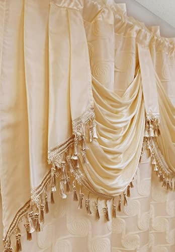 GOHD Circle Cycle. Clipped Voile. Voile Jacquard Window Curtain Drape with Attached Fancy Valance and Taffeta Backing. 2pcs Set. Each pc 54 inch Wide x 84 inch Drop + 18 inch Valance. (Coffee) - Image 3