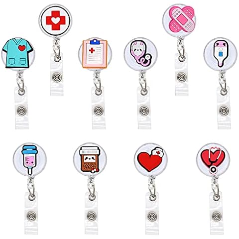 YEALQUE 10 Pack Nurse Badge Reel Holder Retractable Nursing ID Badge Reels Cute for Nurses Doctor Medical Health Hospital Office Worker Gifts(A-10PCS) … Cover