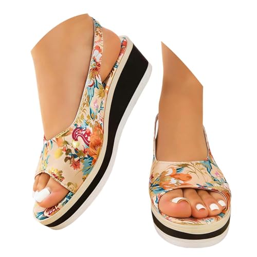 Sandales d'été à plateforme ajustables pour marcher sans douleur avec style floral