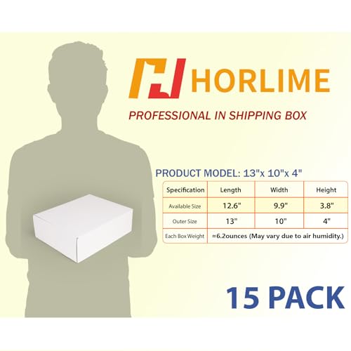Image of HORLIMER 13x10x4 inches Shipping Boxes Set of 15, White Corrugated Cardboard Box Literature Mailer, 15 Stickers Included