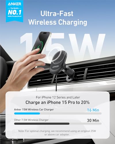 Image of Anker Prime MagSafe Car Mount Charger, Qi2 25W Certified Wireless Car Charger with TEC Cooling, Strong Magnets, Air Vent Mount for iPhone 17-12 Series (Check Vent Compatibility) (A2932)