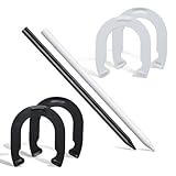 COCONUT Horseshoes Outside Game for Kids, Metal Horse Shoes Game Kit Includes 4 Horseshoes 2 Stakes, Backyard Beach Outdoor Game for Kids οΌNot for AdultsοΌ White Black