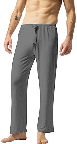 ZSHOW Men's Cotton Yoga Trousers Long Sleep Pants Soft Knit Pajama Grey Medium