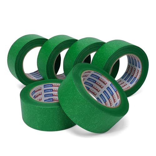 Image of Adhes Green Masking Tape, 6 Rolls x 2 Inch x 55 Yards, Strong Adhesion, Clean Removal, Ideal for Painting, Automotive, and DIY Projects