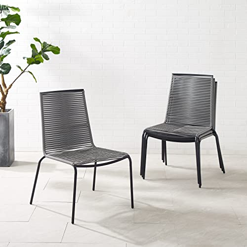 Image of Crosley Furniture Fenton 4-Piece Stackable Outdoor Chair Set, Wicker Patio Chairs for Dining, Conversation, Matte Black /Gray