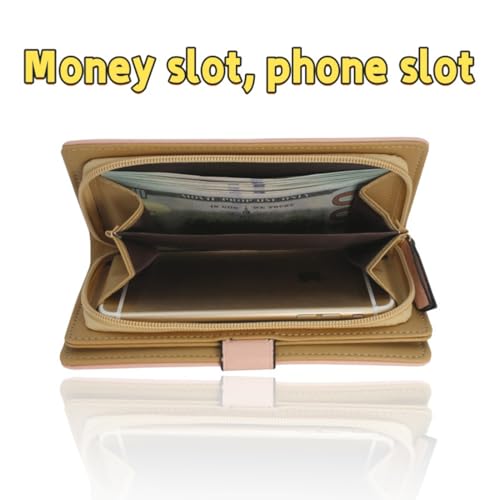 Women's long wallet, hollowed-out gold leaf pattern, double-folding zipper double-layer bag, 12 card slots, large-capacity zipper seal, 3.74 × 7.48 inches, pink4
