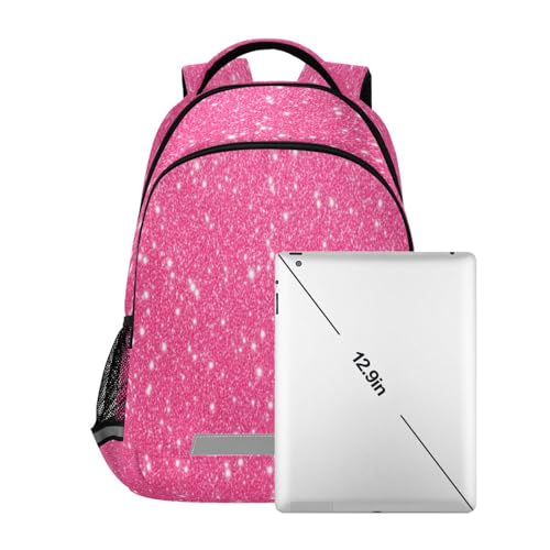 Mochila impermeable rosa con brillo, deportiva y casual miniatura 6