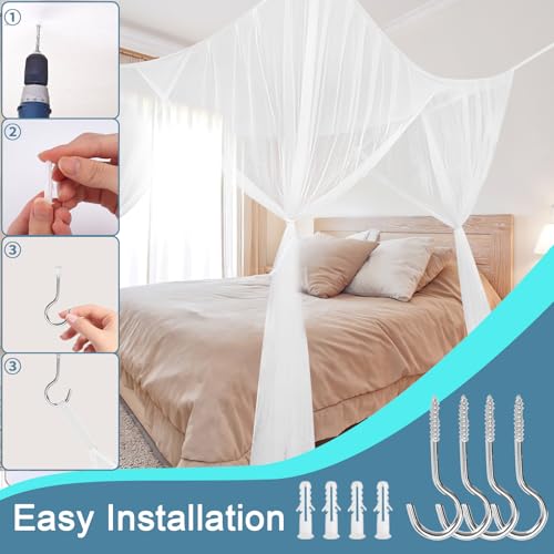 Tikplus Moskitonetz Doppelbett， 210x240x190cm Himmelbett Moskitonetze mit 4 Eckpfosten, Hängendes Mückenschutz Bed Canopy für Einzel Bett Insektenschutz Reise Hause Außenbereich